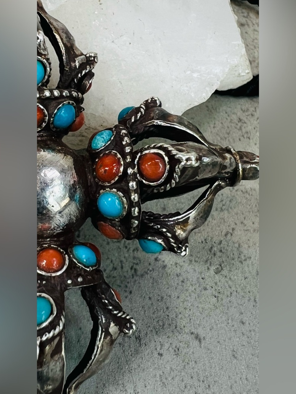 Vintage Vishwa Vajra Locket Sterling Silver with Gemstone Pendant - Picture 6 of 15